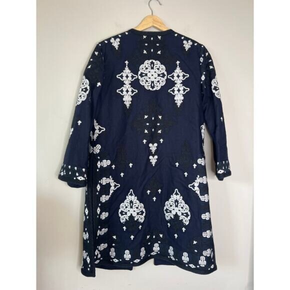 NEW Kobi Halperin Aster Embroidered Longline Open Coat Navy Blue Size: Small - Picture 6 of 7